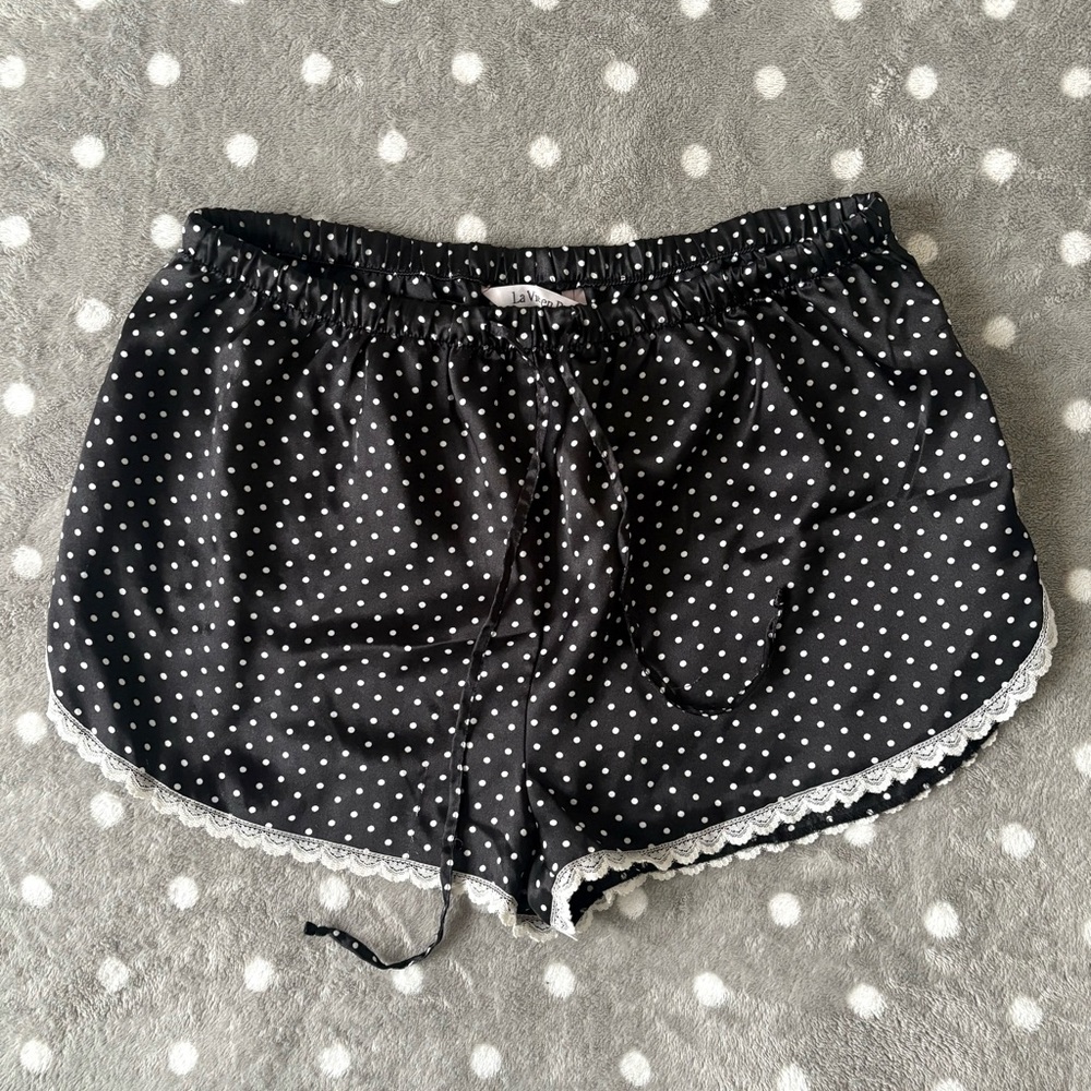 Y2K La Vie En Rose Black & White Polka Dot Pyjama Shorts Vintage